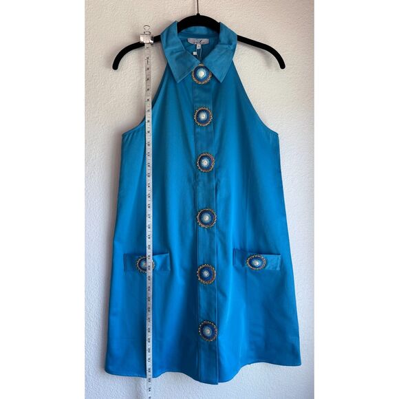 NWT My Beachy Side Amber Hand Crochet Buttons Halter Mini Dress in Blue Sz Small - Picture 14 of 16